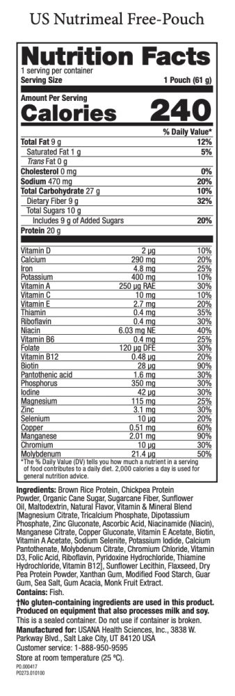 Nutrimeal Free Active Packets usana usa supplement facts