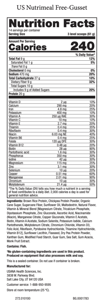 USANA Nutrimeal Free Active Gusset usa supplement facts