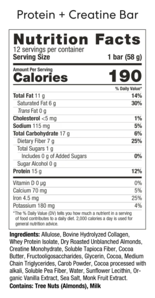 USANA Protein + Creatine Bar supplement facts