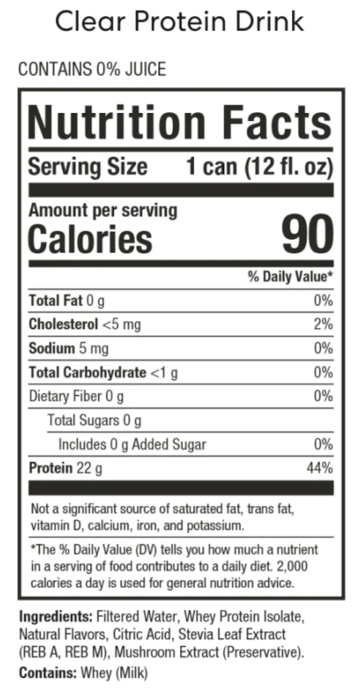 USANA USA Clear Protein Drink supplement facts