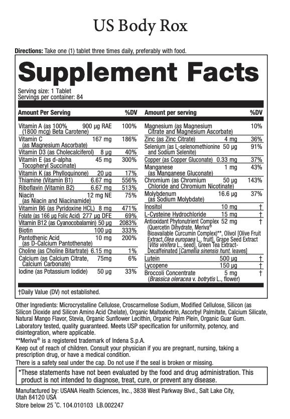 body rox usana supplement label