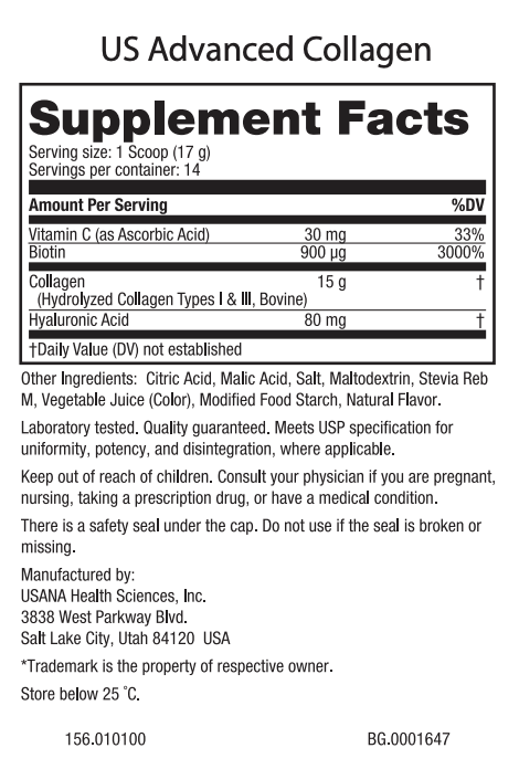 USANA USA Advanced Collagen Supplement Facts