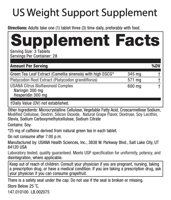 USANA USA Metabolism Plus Supplement Facts