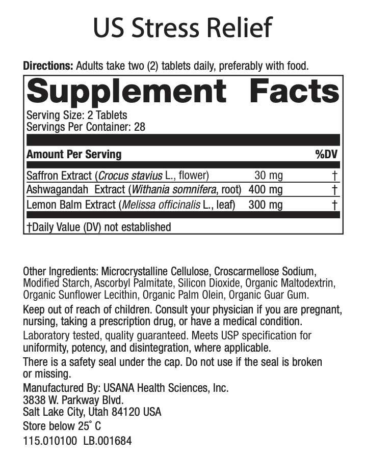 USANA USA Stress Relief Supplement Facts