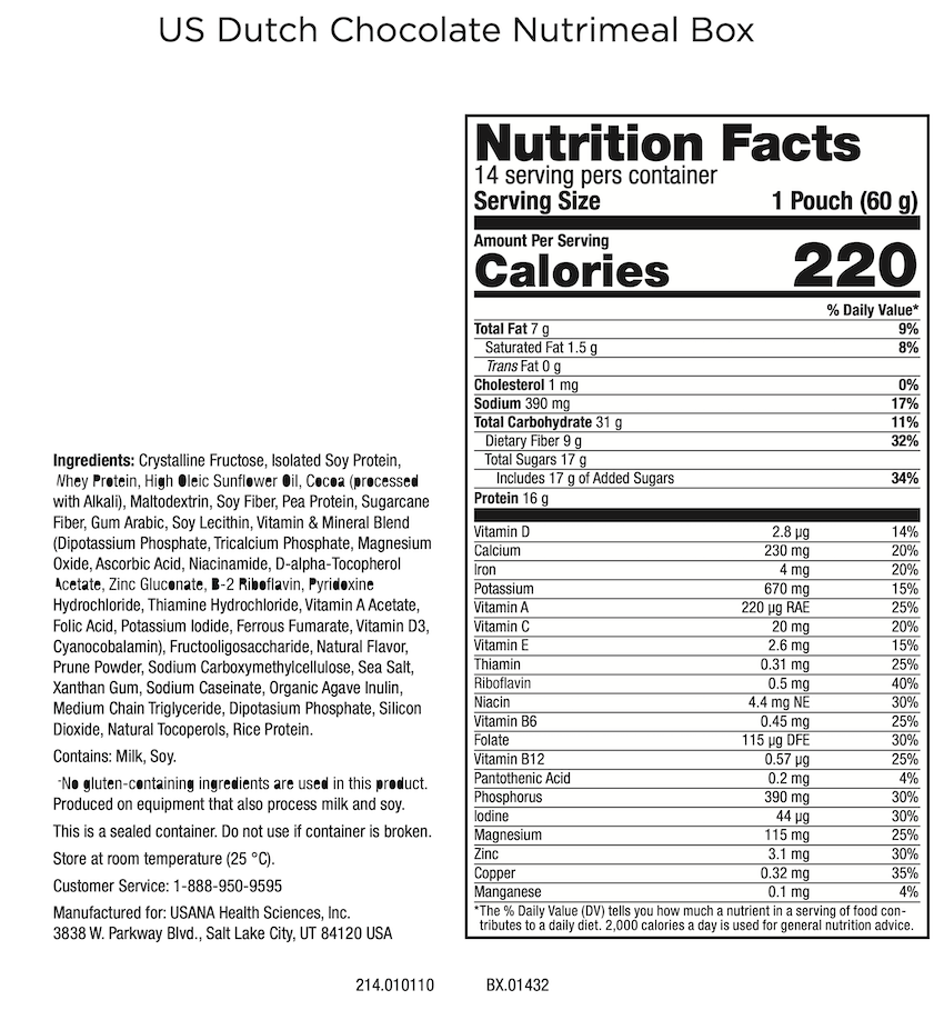 USANA Dutch Chocolate Soy Protein Nutrimeal Supplement Facts