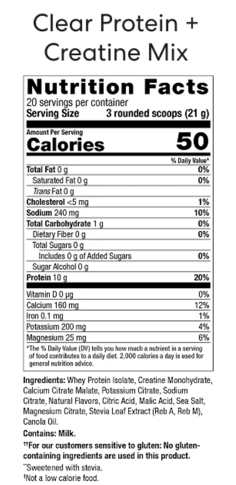 usana usa Clear Protein + Creatine Mix Green Apple Supplement facts