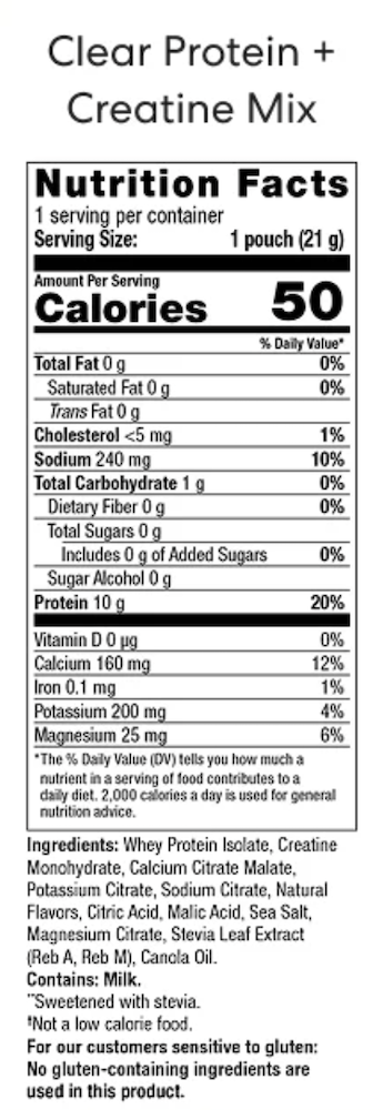 usana usa Clear Protein + Creatine Mix green apple single serve supplement facts