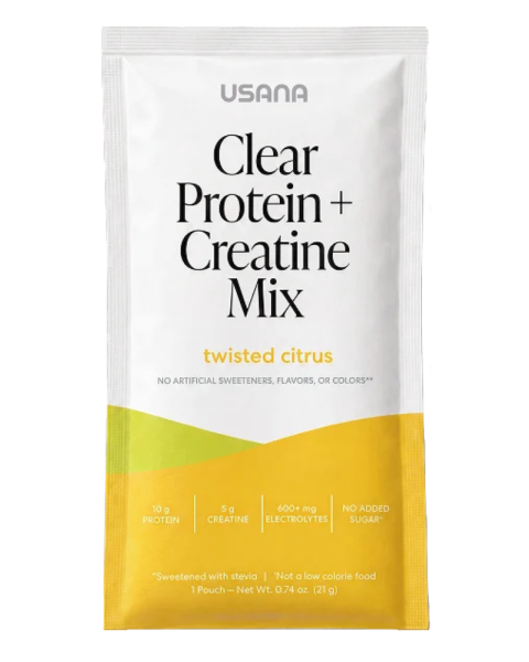 alt USANA Clear Protein + Creatine Mix + Electrolytes Single-Serve Packets text