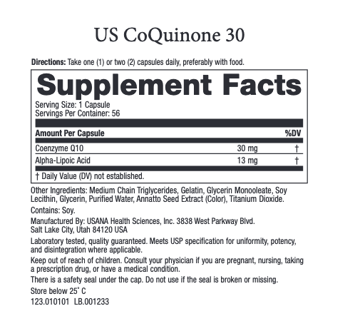 USANA Coquinone 30 Supplement Facts