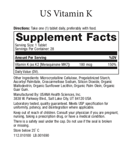 usana vitamin k2 supplement facts