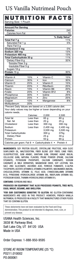 usa usana vanilla 28 pouches supplement facts